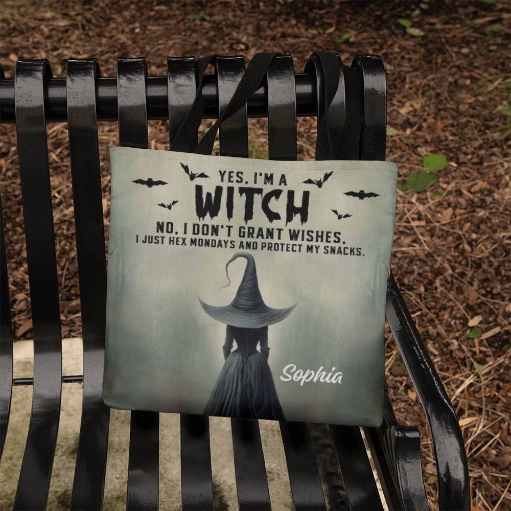 Personalized Witch Tote Bag – Custom Name Halloween Gothic Tote with Funny Quote !