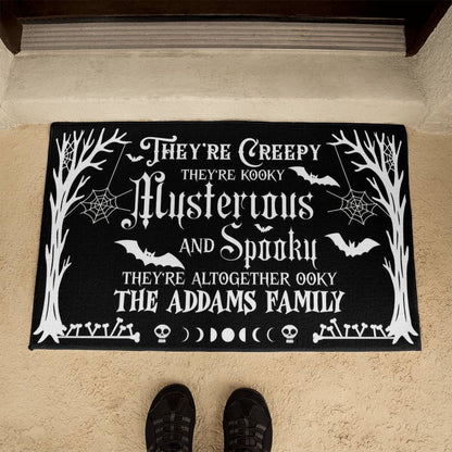 Personalized Halloween Doormat, Custom Creepy & Spooky Welcome Mat with Family Name, Funny Addams Family Inspired Door Mat for Porch Decor