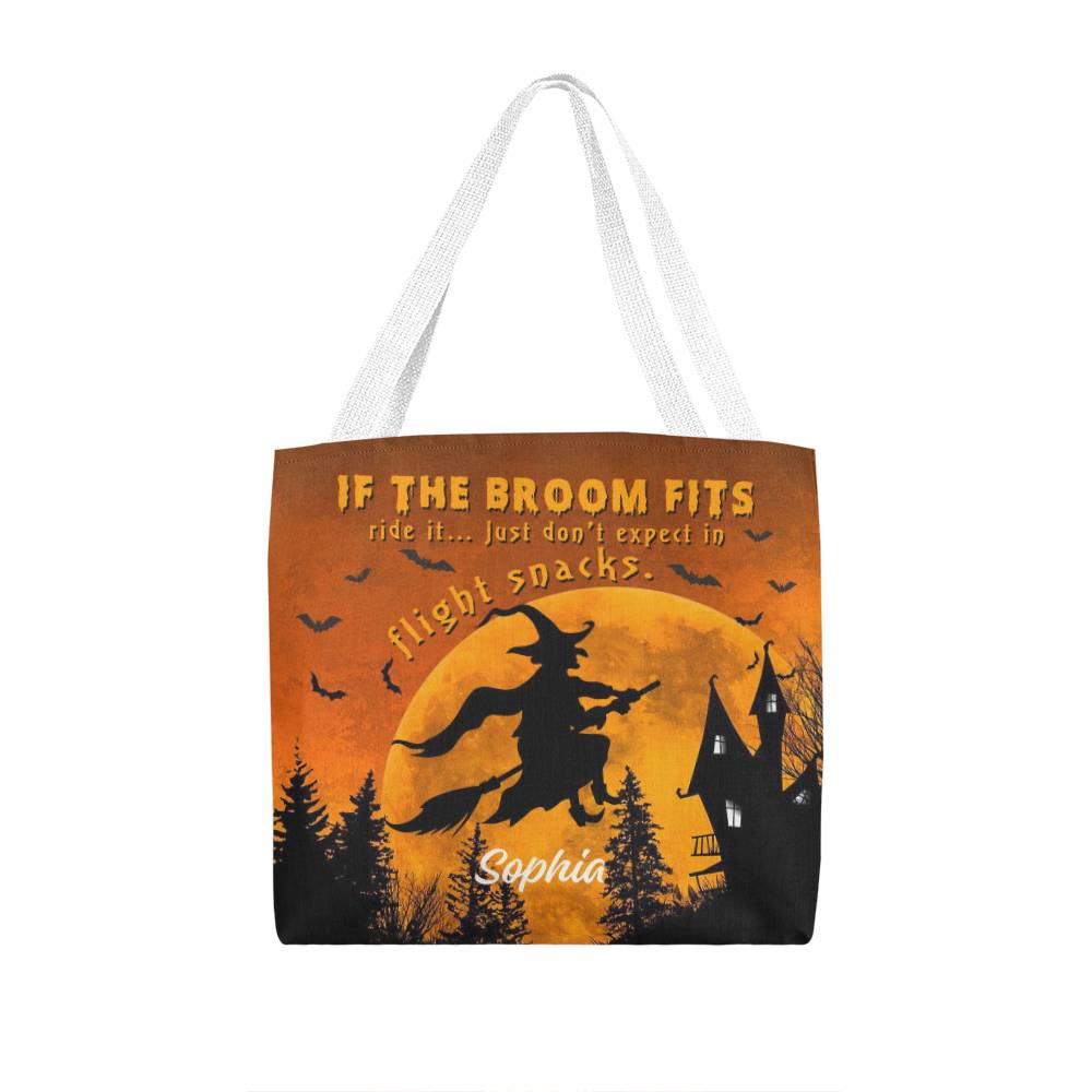 Custom Witch Tote Bag –  Halloween Tote with Full Moon & Flying Witch !