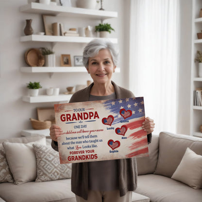 Personalized To Our Grandpa Canvas – Custom Grandkids Names Patriotic Family Wall Art