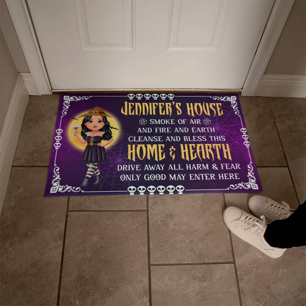 Personalized Witch Halloween Doormat | Custom Witch House Welcome Mat | Smoke of Air and Fire Bless This Home Doormat | Personalized Halloween Entry Rug