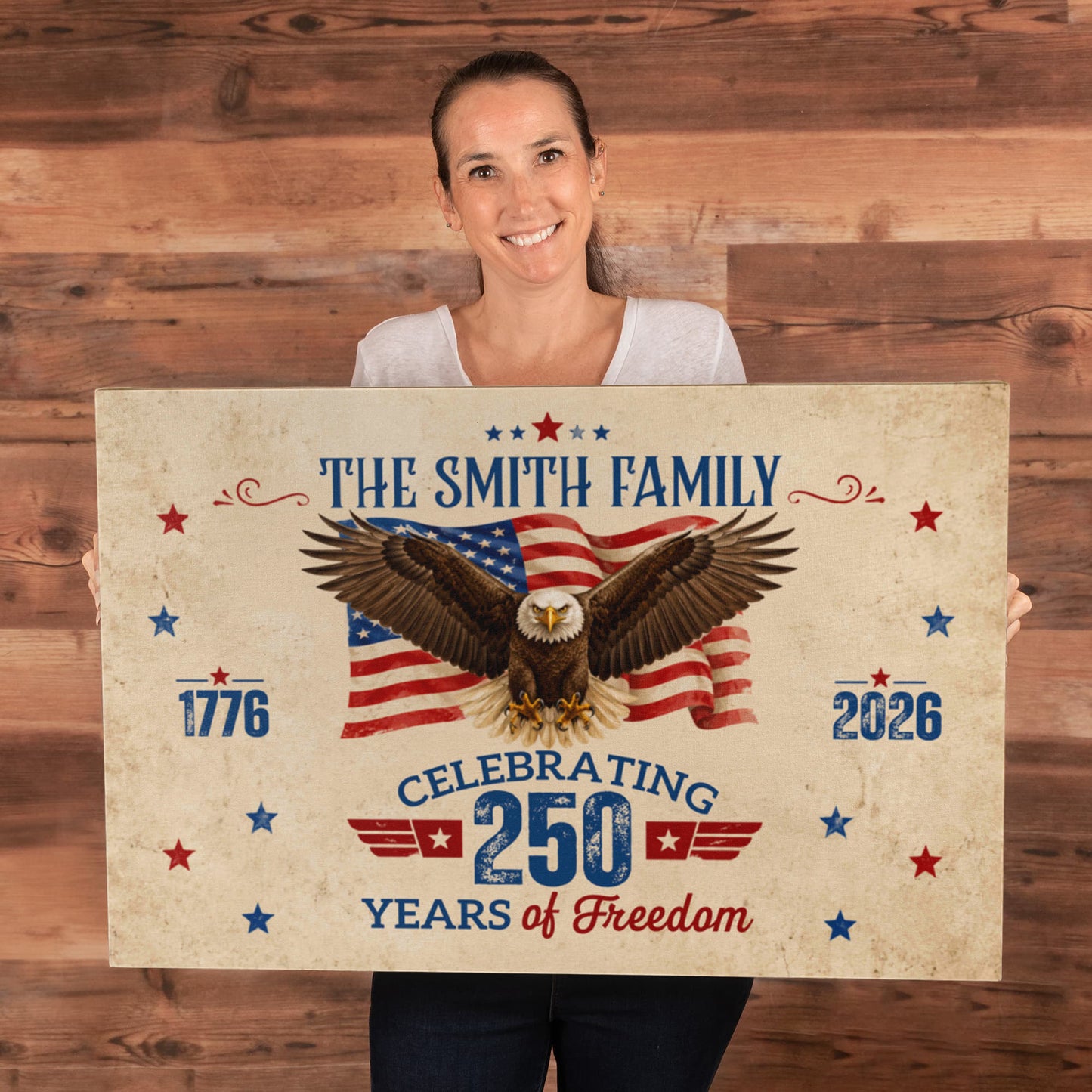 Personalized 250 Years of Freedom Gallery Wrapped Canvas – Custom Family Name Patriotic Eagle Wall Art