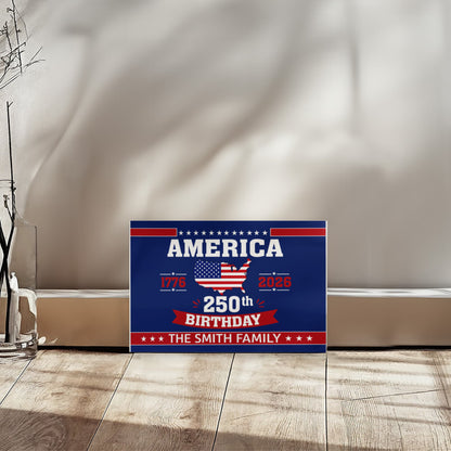 Personalized America 250th Birthday Gallery Wrapped Canvas – Custom Family Name Patriotic Wall Art