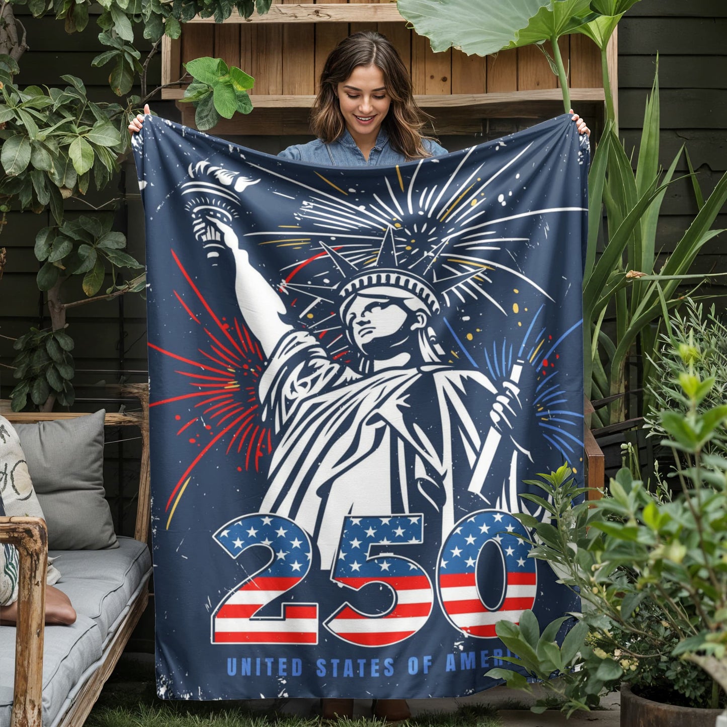 USA 250 Anniversary 1776-2026 4th Of July  Jersey Fleece Blanket 50" x 60"