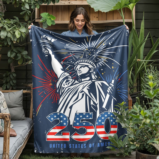 USA 250 Anniversary 1776-2026 4th Of July  Jersey Fleece Blanket 50" x 60"