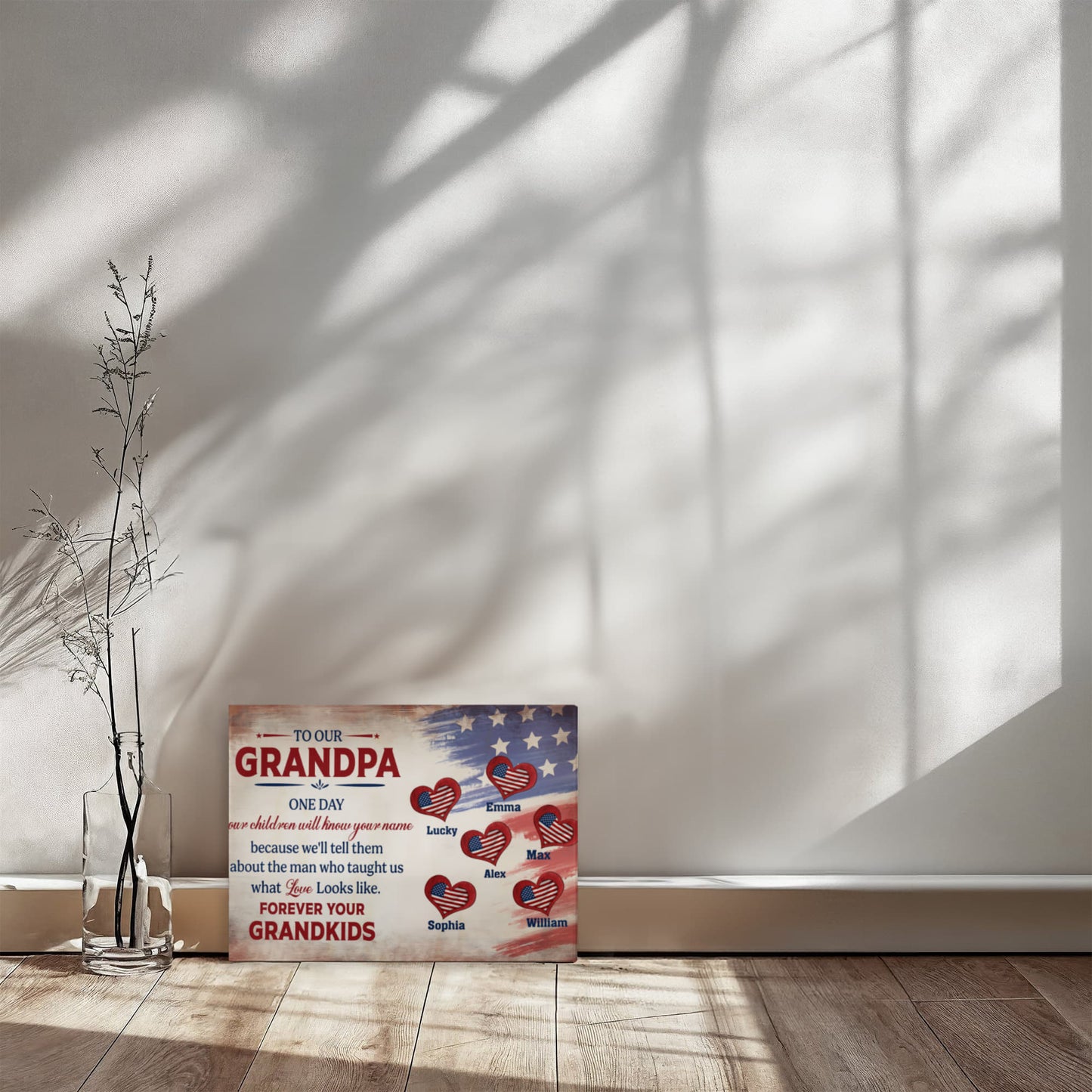 Personalized To Our Grandpa Canvas – Custom Grandkids Names Patriotic Family Wall Art