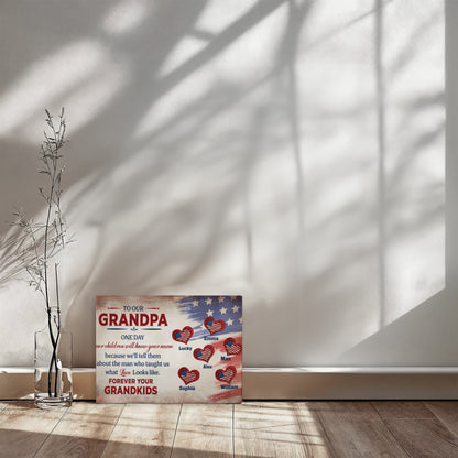 Personalized To Our Grandpa Canvas – Custom Grandkids Names Patriotic Family Wall Art