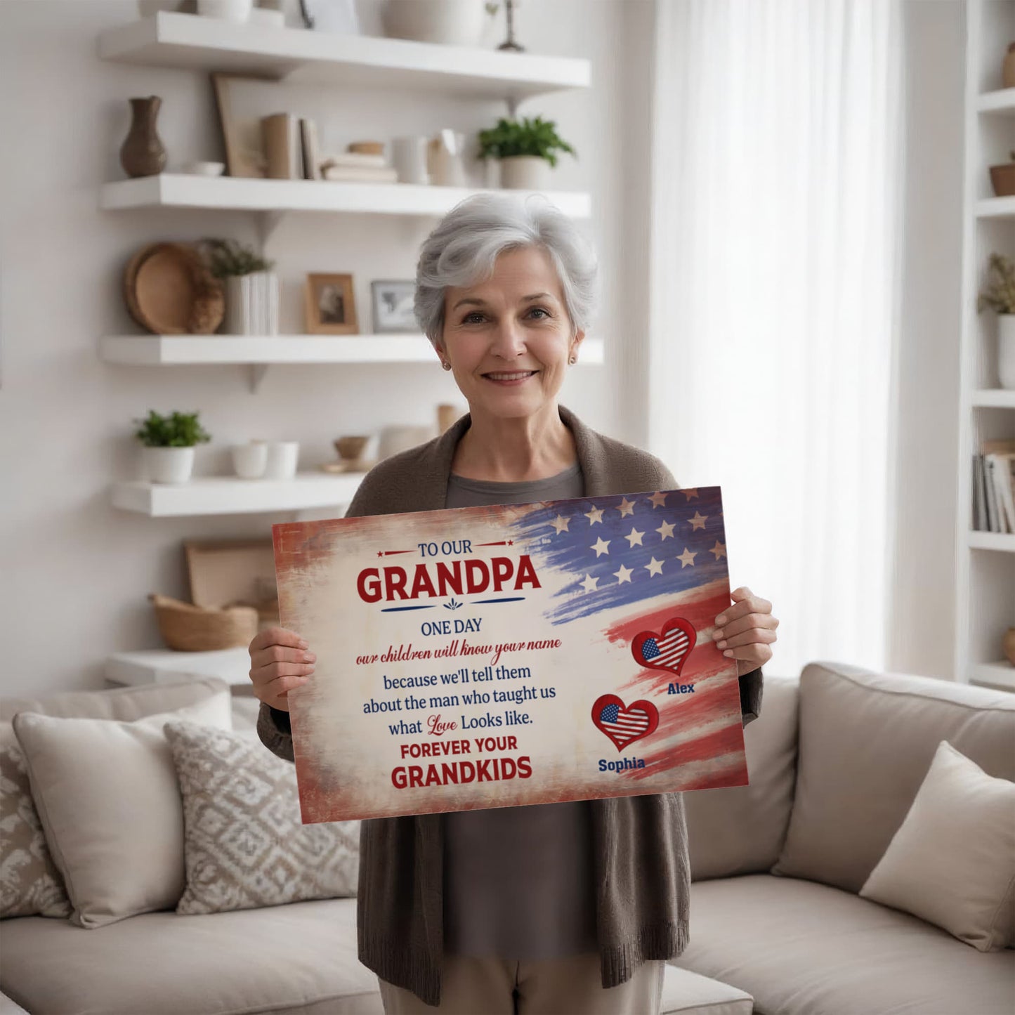 Personalized To Our Grandpa Canvas – Custom Grandkids Names Patriotic Family Wall Art