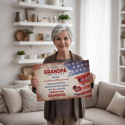 Personalized To Our Grandpa Canvas – Custom Grandkids Names Patriotic Family Wall Art