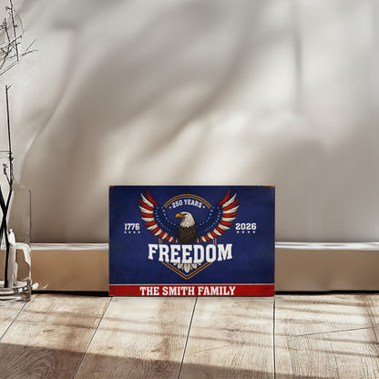 Personalized Freedom Eagle Gallery Wrapped Canvas – Custom Family Name 250 Years of Freedom Patriotic Wall Art