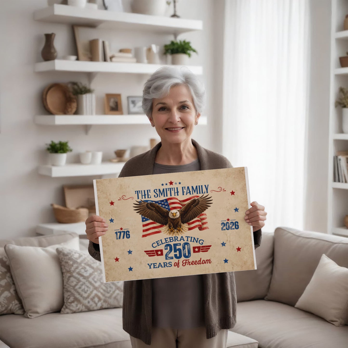 Personalized 250 Years of Freedom Gallery Wrapped Canvas – Custom Family Name Patriotic Eagle Wall Art