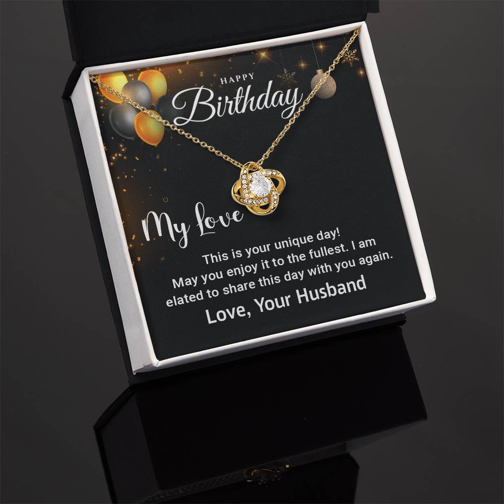 Happy Birthday My Love - Personalize Love Knot Necklace Gift - (Yellow & White Gold Variants)