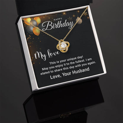 Happy Birthday My Love - Personalize Love Knot Necklace Gift - (Yellow & White Gold Variants)