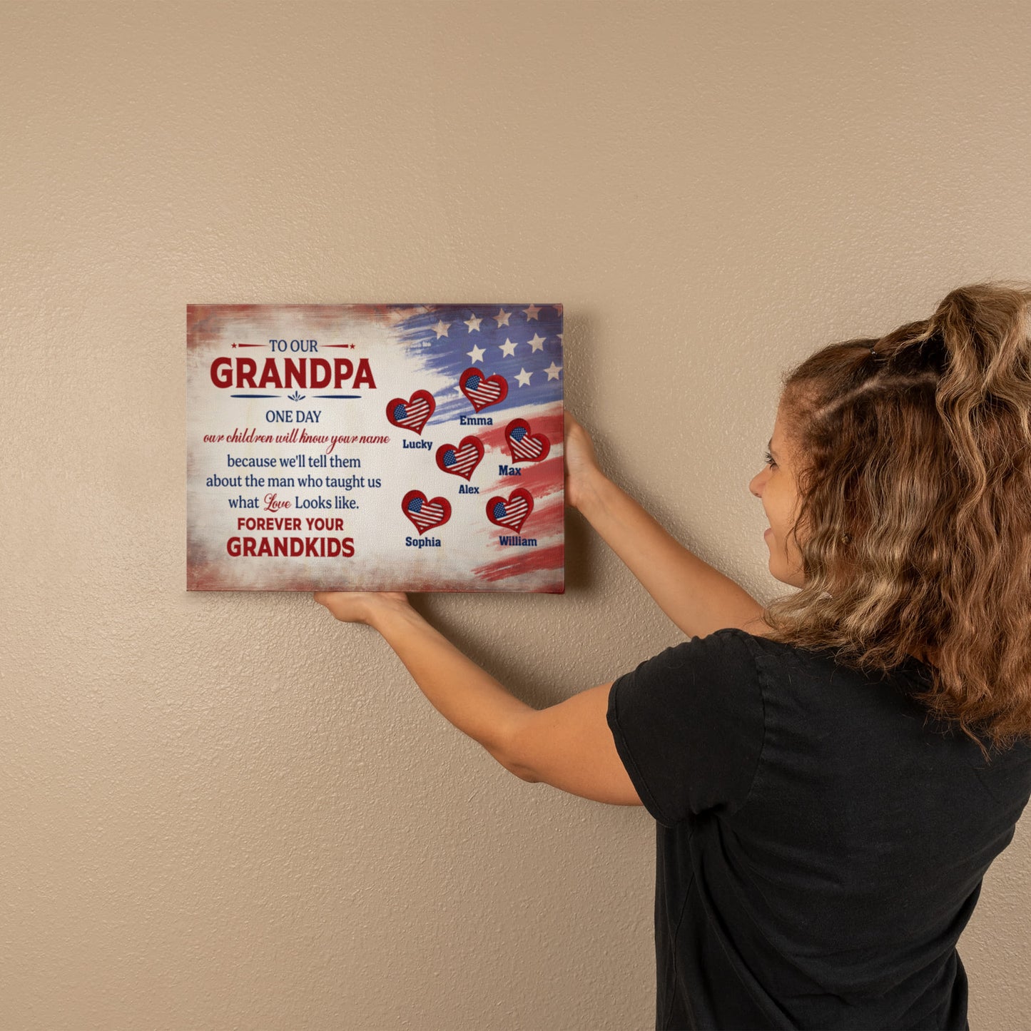 Personalized To Our Grandpa Canvas – Custom Grandkids Names Patriotic Family Wall Art