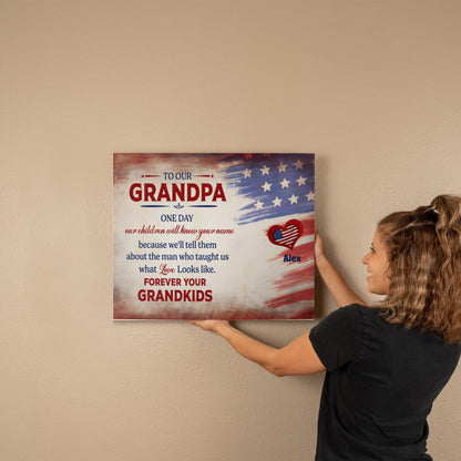 Personalized To Our Grandpa Canvas – Custom Grandkids Names Patriotic Family Wall Art
