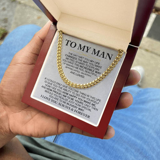 “To My Man” Cuban Link Chain – Heartfelt Gift for Husband, Boyfriend, or Fiancé