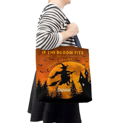 Custom Witch Tote Bag –  Halloween Tote with Full Moon & Flying Witch !