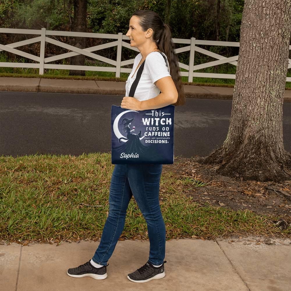 Custom Witch Tote Bag – “This Witch Runs on Caffeine, Chaos & Questionable Decisions !
