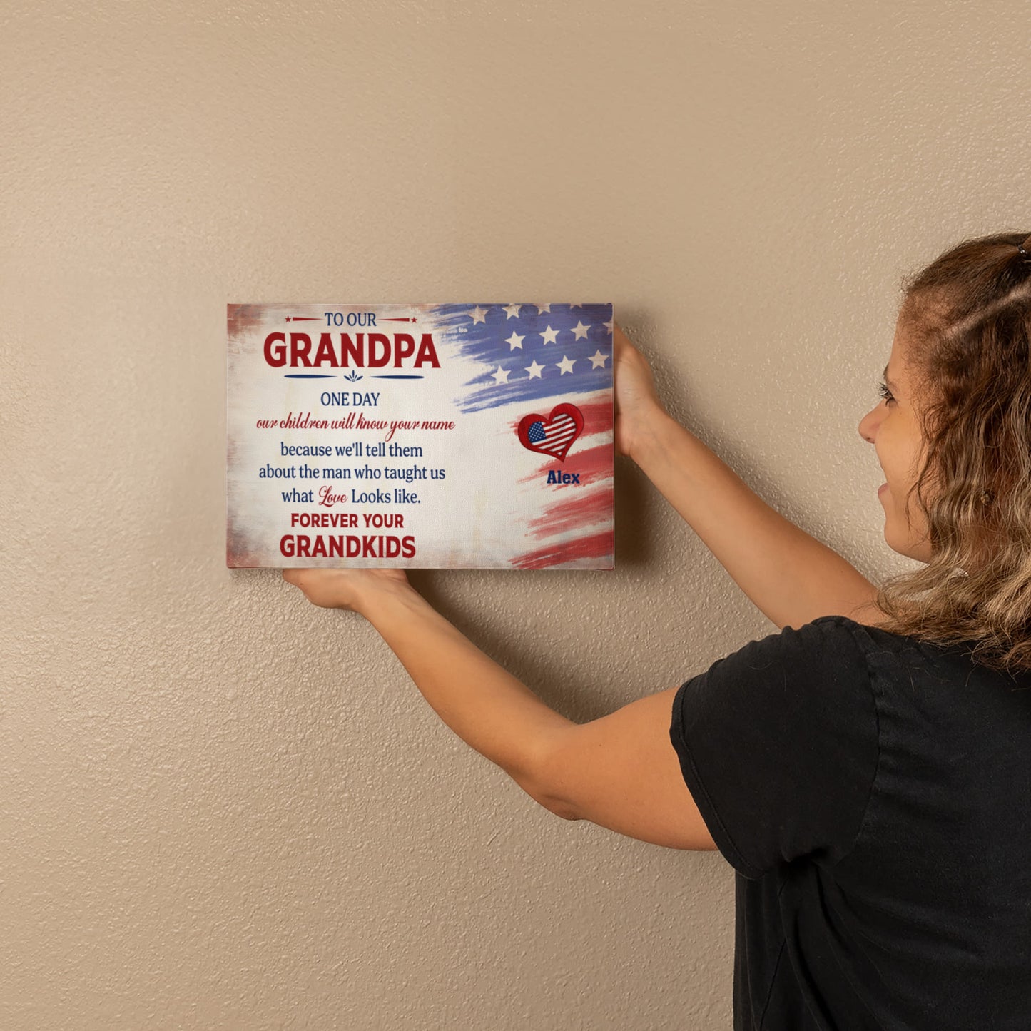 Personalized To Our Grandpa Canvas – Custom Grandkids Names Patriotic Family Wall Art
