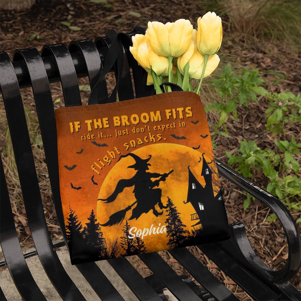 Custom Witch Tote Bag –  Halloween Tote with Full Moon & Flying Witch !