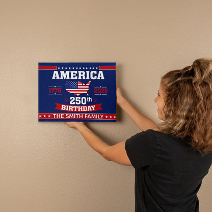 Personalized America 250th Birthday Gallery Wrapped Canvas – Custom Family Name Patriotic Wall Art
