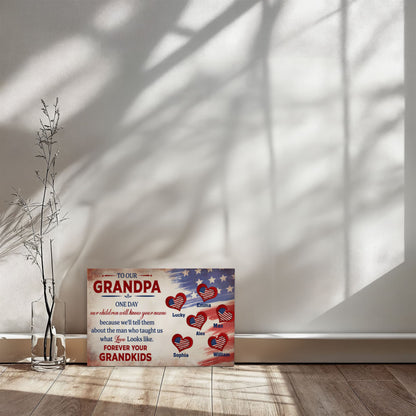 Personalized To Our Grandpa Canvas – Custom Grandkids Names Patriotic Family Wall Art