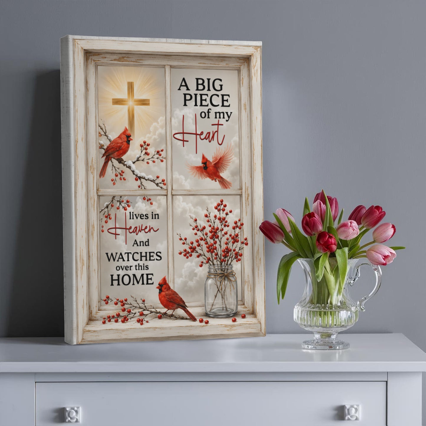 A Big Piece of My Heart Lives in Heaven Canvas – Cardinal Memorial Wall Art Sympathy Gift