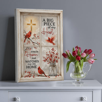 A Big Piece of My Heart Lives in Heaven Canvas – Cardinal Memorial Wall Art Sympathy Gift
