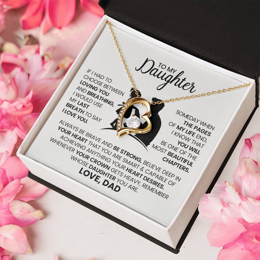 To My Daughter – Forever Love Necklace from Dad, Heart Pendant Jewelry Gift with Inspirational Message, Father Daughter Keepsake