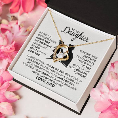 To My Daughter – Forever Love Necklace from Dad, Heart Pendant Jewelry Gift with Inspirational Message, Father Daughter Keepsake