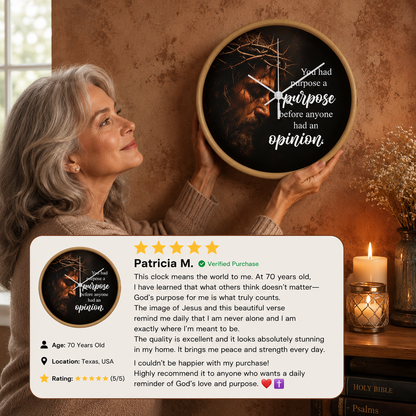 Purpose Before Opinion Christian Wall Clock – Inspirational Jesus Wall Clock | Christian Faith Wall Decor | Religious Home Clock