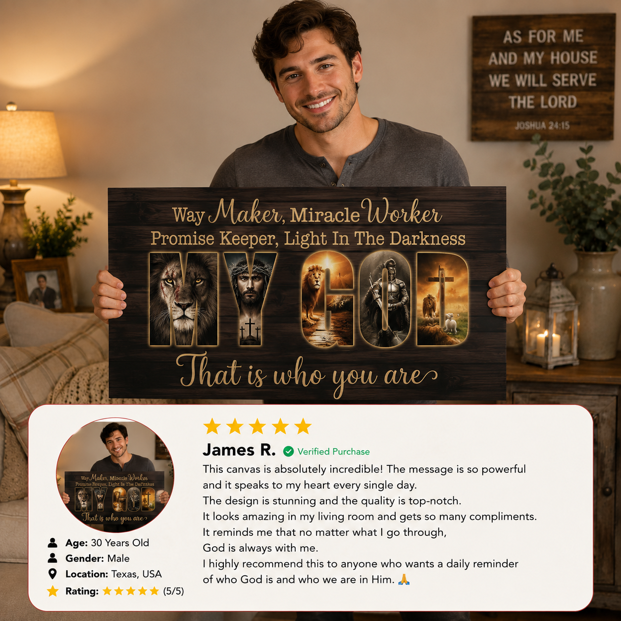 Way Maker Miracle Worker MY GOD Christian Canvas Wall Art | Inspirational Jesus Lion Cross Scripture Wall Decor | Faith Home Decor Gift
