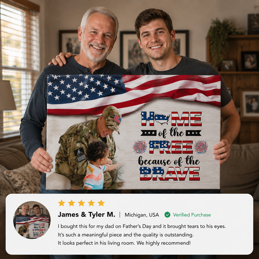 Personalized Patriotic Family Gallery Wrapped Canvas – Custom Home of the Brave Independence Day Wall Art