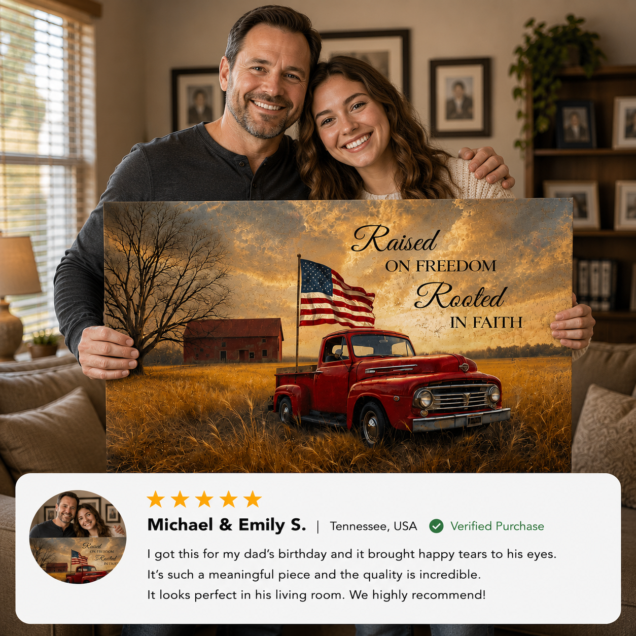 Personalized Rustic American Farm Canvas – Custom Family Name Patriotic Country Wall Art