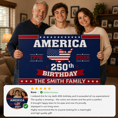 Personalized America 250th Birthday Gallery Wrapped Canvas – Custom Family Name Patriotic Wall Art