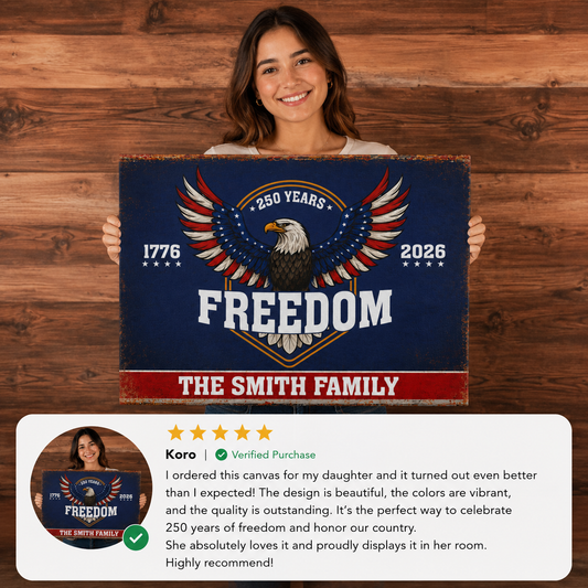 Personalized Freedom Eagle Gallery Wrapped Canvas – Custom Family Name 250 Years of Freedom Patriotic Wall Art