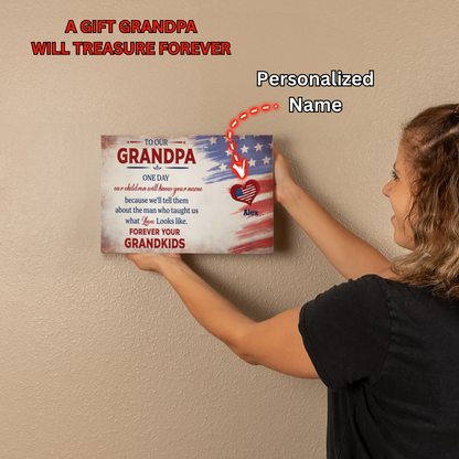 Personalized To Our Grandpa Canvas – Custom Grandkids Names Patriotic Family Wall Art