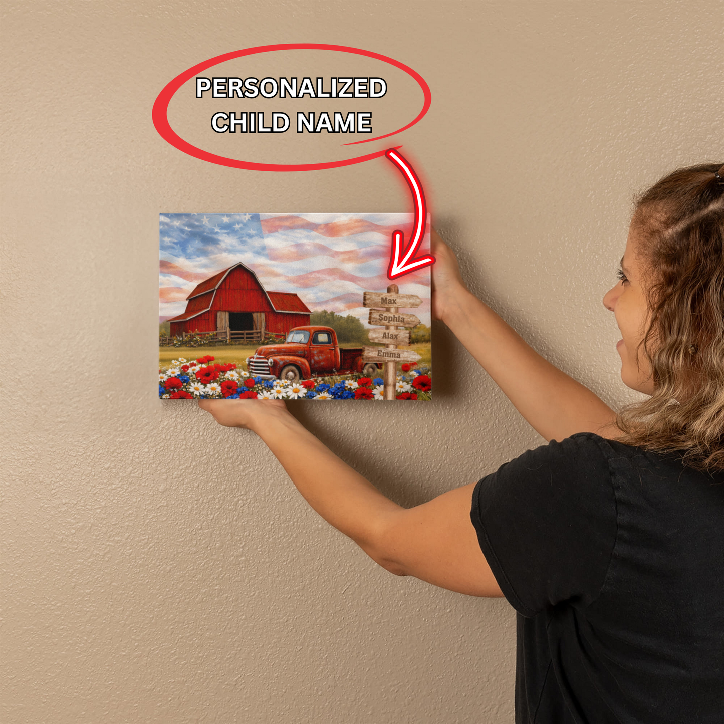 Personalized Patriotic Grandpa Canvas – Custom Grandkids Names Farmhouse American Flag Wall Art