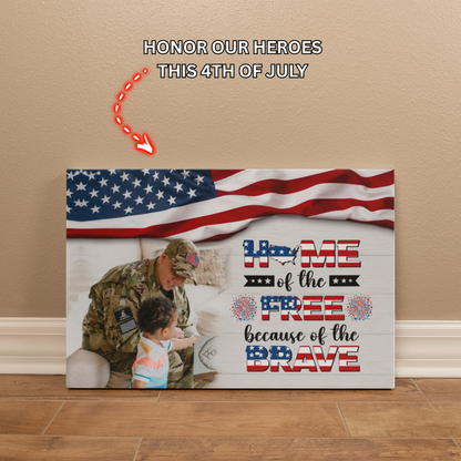 Personalized Patriotic Family Gallery Wrapped Canvas – Custom Home of the Brave Independence Day Wall Art