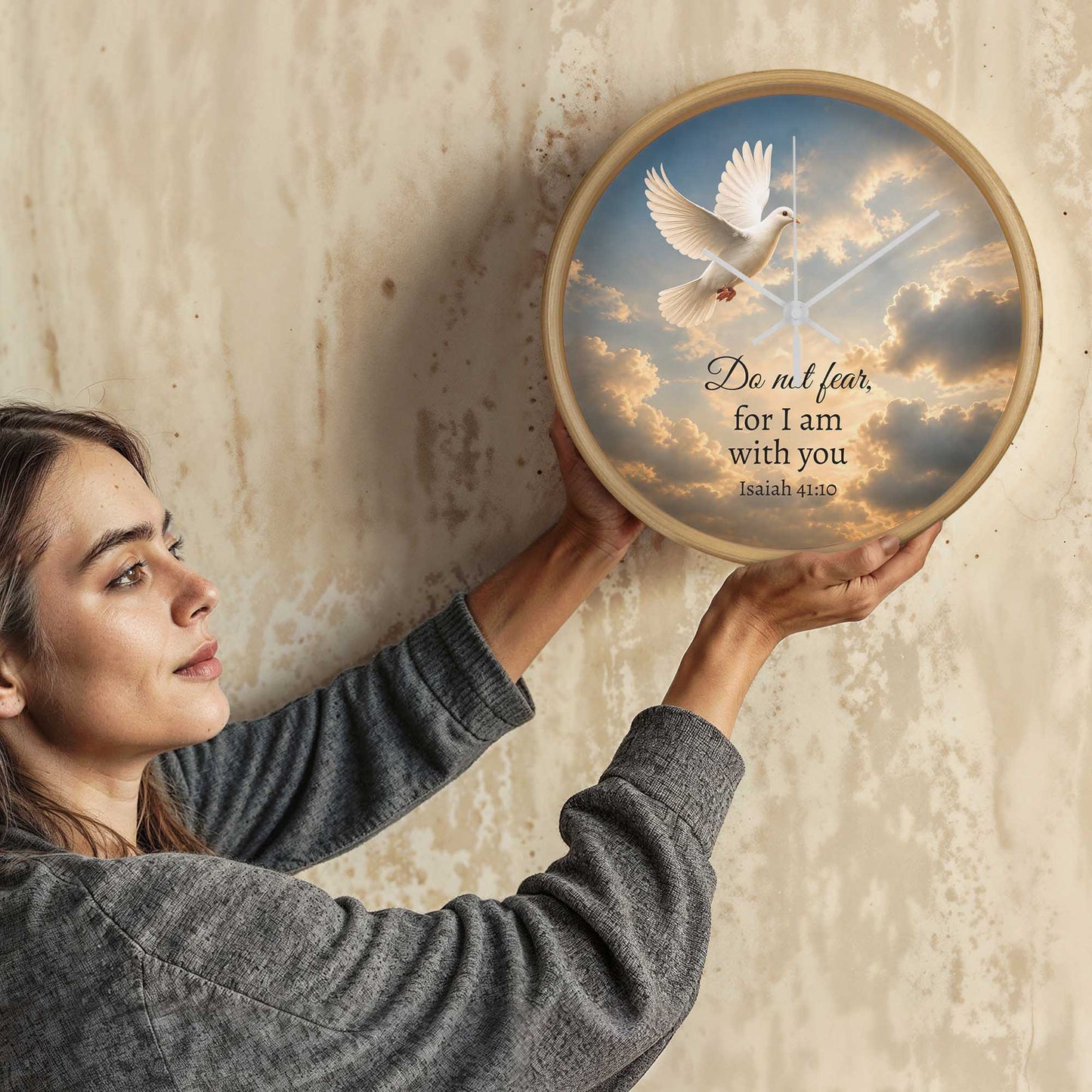 Isaiah 41:10 Christian Wall Clock – Do Not Fear for I Am With You | Dove Bible Verse Wall Clock | Inspirational Christian Home Decor
