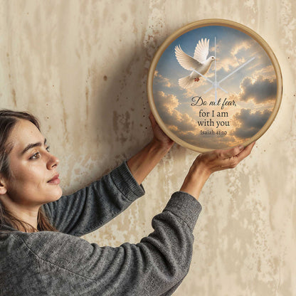 Isaiah 41:10 Christian Wall Clock – Do Not Fear for I Am With You | Dove Bible Verse Wall Clock | Inspirational Christian Home Decor