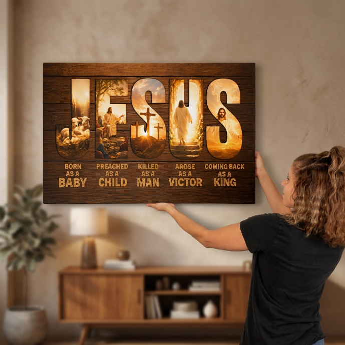 Jesus Born as a Baby Coming Back as a King Christian Canvas Wall Art | Rustic Religious Decor | Jesus Christ Life Story Canvas Print