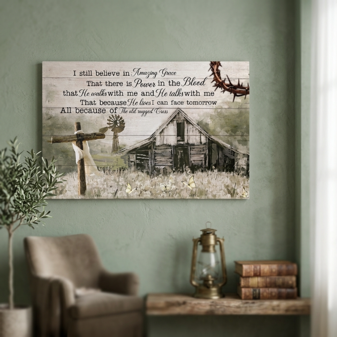 Amazing Grace Canvas Wall Art – Christian Farmhouse Faith Canvas with Inspirational Scripture Message