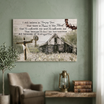 Amazing Grace Canvas Wall Art – Christian Farmhouse Faith Canvas with Inspirational Scripture Message