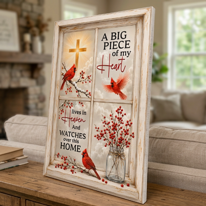 A Big Piece of My Heart Lives in Heaven Canvas – Cardinal Memorial Wall Art Sympathy Gift