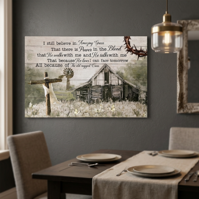 Amazing Grace Canvas Wall Art – Christian Farmhouse Faith Canvas with Inspirational Scripture Message