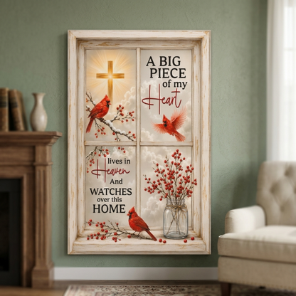 A Big Piece of My Heart Lives in Heaven Canvas – Cardinal Memorial Wall Art Sympathy Gift