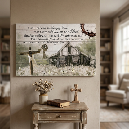 Amazing Grace Canvas Wall Art – Christian Farmhouse Faith Canvas with Inspirational Scripture Message