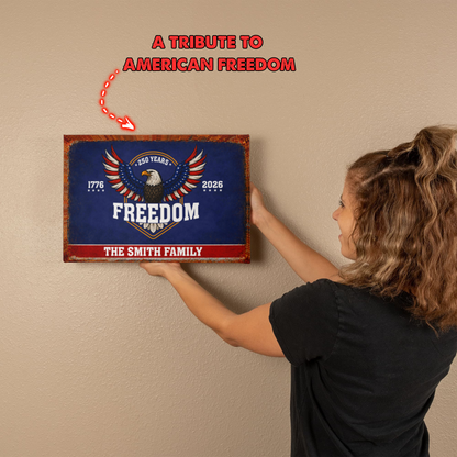Personalized Freedom Eagle Gallery Wrapped Canvas – Custom Family Name 250 Years of Freedom Patriotic Wall Art