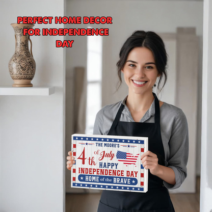 Personalized 4th of July Gallery Wrapped Canvas – Custom Family Name Independence Day Wall Art